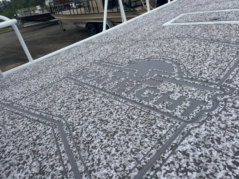 Camo mat decking embossed with the Boat Right logo