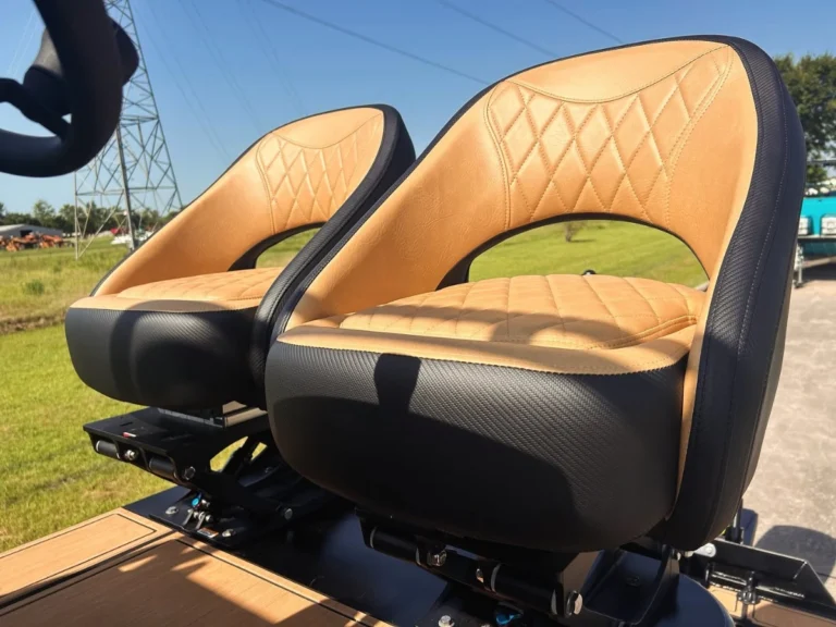 Tan diamond-stitch bucket seats